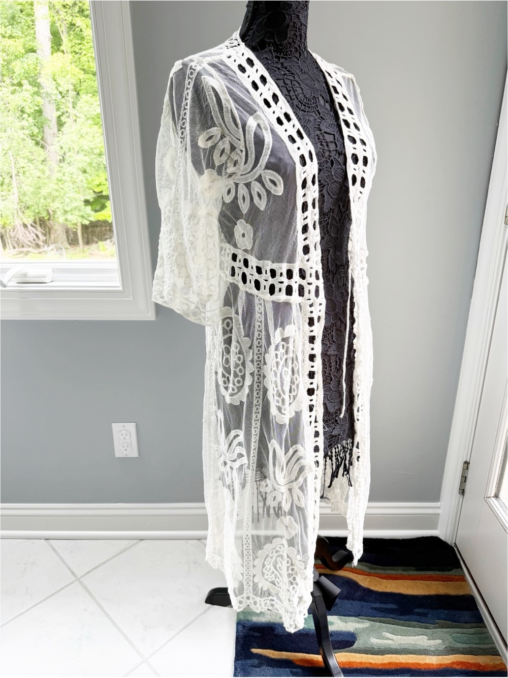 NWOT White Crochet Lace Duster Kimono - Picture 5 of 5